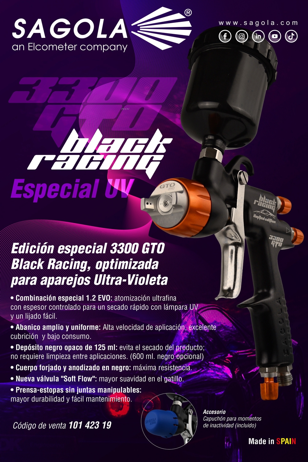 The new Sagola 3300 GTO Black Racing UV applies just the right amount—no more, no less.